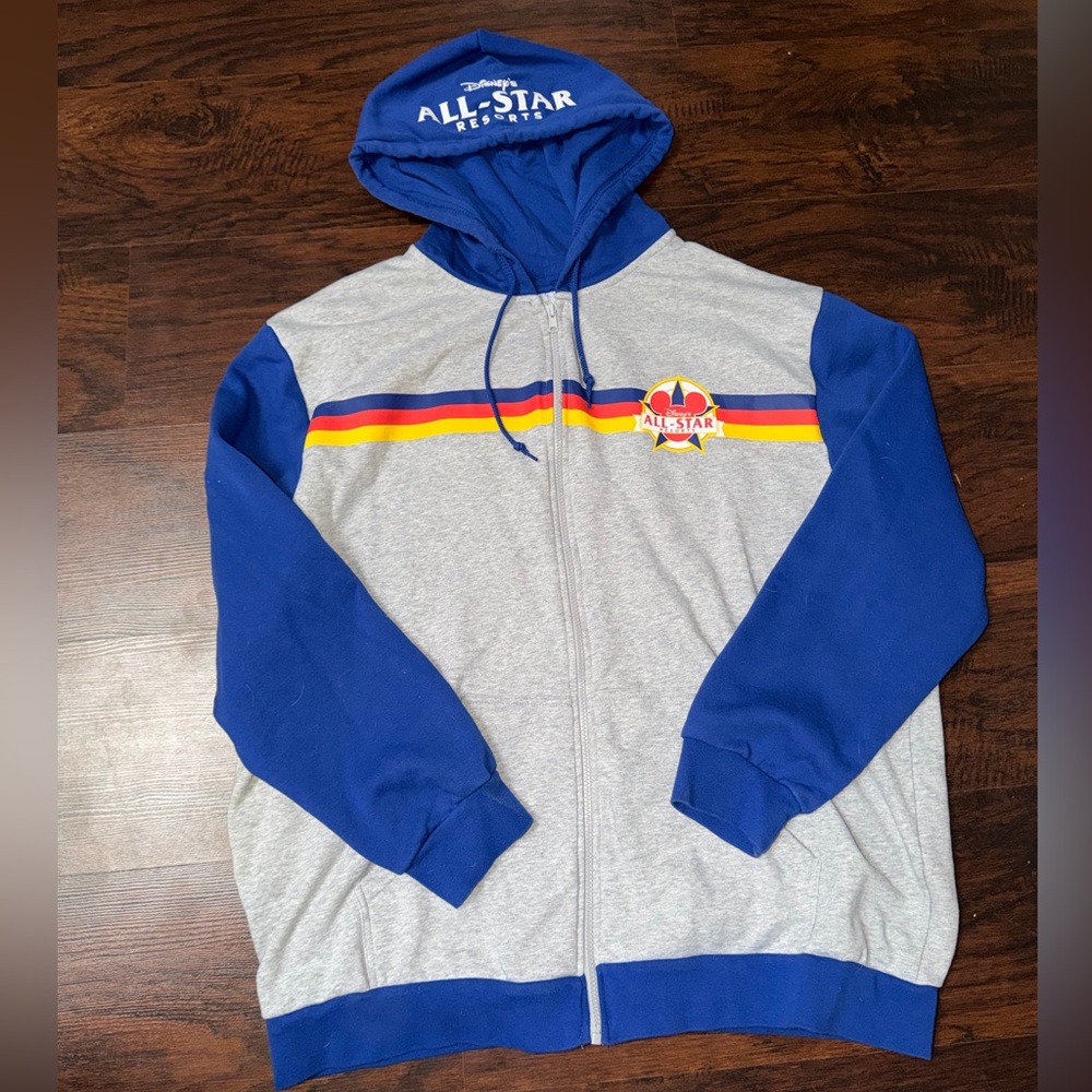 Disney All-Star Grey and Royal Blue Zip-Up Hoodie with Stripe Logo